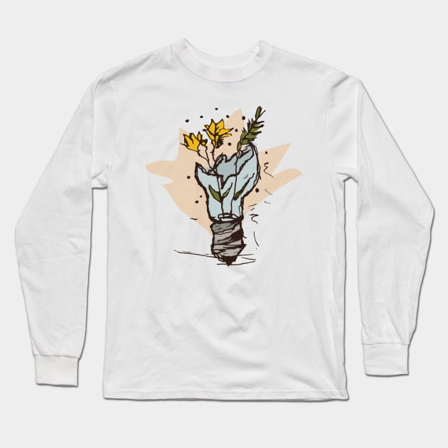 Broken light bulb with yellow flowers Long Sleeve T-Shirt by linespace-001